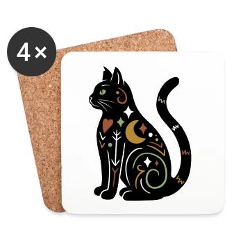 Magische Katze - Schwarz Bunt - Untersetzer (4er-Set) - Weiß - Vorne