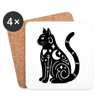 Magische Katze - Schwarz - Untersetzer (4er-Set) - Weiß - Vorne