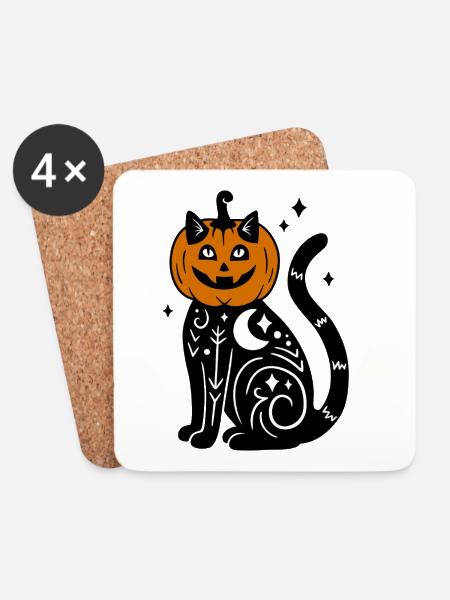Halloween Katze Kürbiskostüm - Mit Sternen - Untersetzer (4er-Set) - Weiß