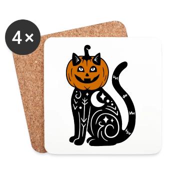 Halloween Katze Kürbiskostüm - Untersetzer (4er-Set) - Weiß - Vorne