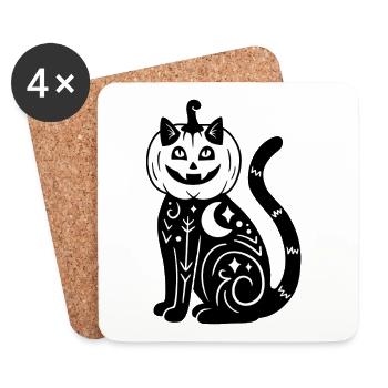 Halloween Katze Kürbiskostüm - SW - Untersetzer (4er-Set) - Weiß - Vorne