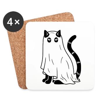 Halloween Katze Gespenst - SW - Untersetzer (4er-Set) - Weiß - Vorne