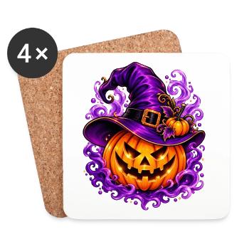 Halloween-Zauberhut Kürbis - Untersetzer (4er-Set) - Weiß - Vorne