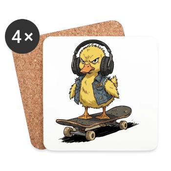 Rebellische Ente auf Skateboard - Untersetzer (4er-Set) - Weiß - Vorne