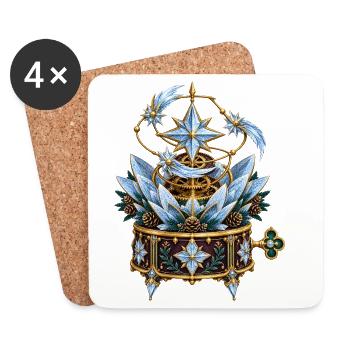 Frostblumen-Uhrwerk mit Kometenmechanik - Untersetzer (4er-Set) - Weiß - Vorne