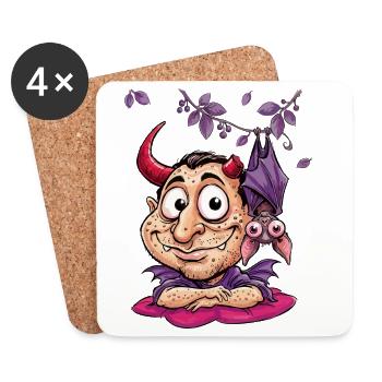 Lustiger Teufel mit Fledermaus - Untersetzer (4er-Set) - Weiß - Vorne