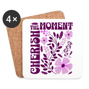 Cherish The Moment Blumen Floral Retro Geschenk    - Untersetzer (4er-Set) - Weiß - Vorne