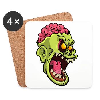 Wütender Gehirn-Zombiekopf - Untersetzer (4er-Set) - Weiß - Vorne