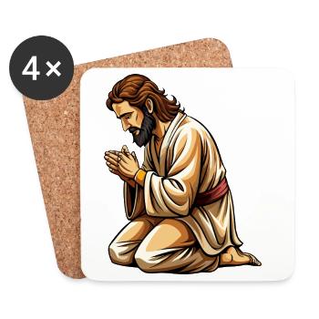 Jesus kniend und betend - Untersetzer (4er-Set) - Weiß - Vorne