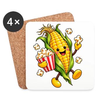 Fröhlicher Maiskolben mit Popcorn - Untersetzer (4er-Set) - Weiß - Vorne
