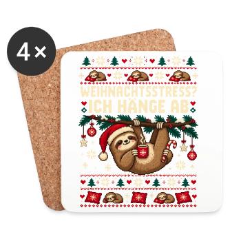 Faultier - Weihnachtsstress Ich hänge ab - Untersetzer (4er-Set) - Weiß - Vorne
