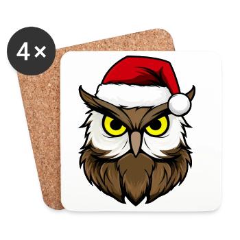 Eulen Weihnachten / Weihnachtsmann Vogel - Untersetzer (4er-Set) - Weiß - Vorne