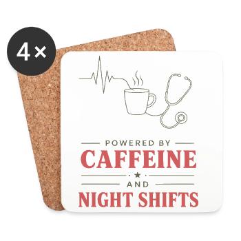 Kaffee und Nachtschicht Motiv - Untersetzer (4er-Set) - Weiß - Vorne