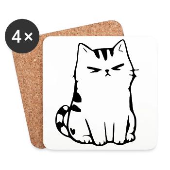 Lustige Katze Minimalistisches Katzen Geschenk  - Untersetzer (4er-Set) - Weiß - Vorne
