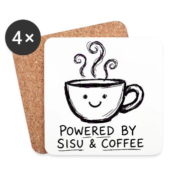 Sisu und Kaffee – Kaffeetasse - Untersetzer (4er-Set) - Weiß - Vorne