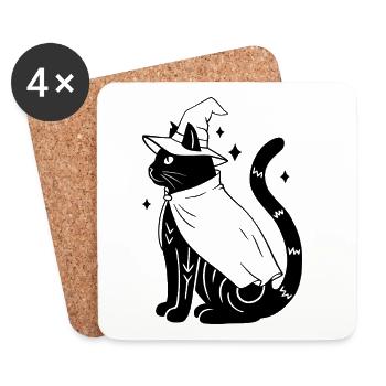 Magische Halloween Katze als Hexe - Schwarz - Untersetzer (4er-Set) - Weiß - Vorne