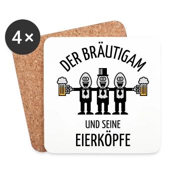 Der Bräutigam Und Seine Eierköpfe (JGA / POS / 3C) - Untersetzer (4er-Set) - Weiß - Vorne