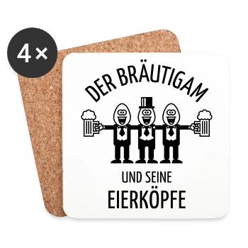 Der Bräutigam Und Seine Eierköpfe (JGA / 1C) - Untersetzer (4er-Set) - Weiß - Vorne