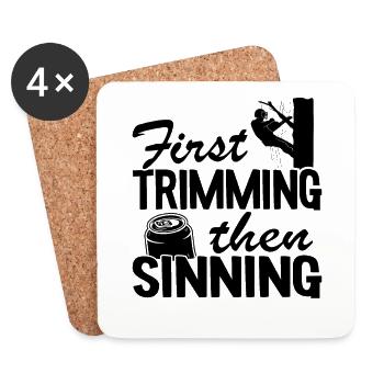 First Trimming Then Sinning Funny Arborist Gift - Coasters (set of 4) - white - Front