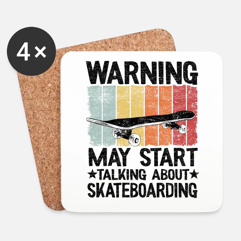 Warning May Start Taking About Skateboarding - Coasters (set of 4) - white