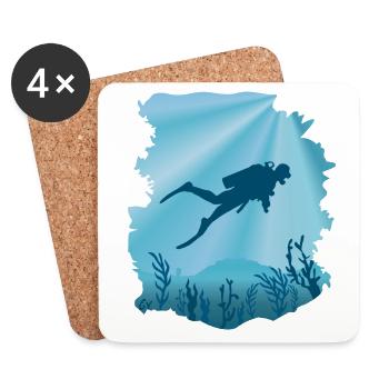 Plongeur sous-marin, plongée - Dessous de verre (lot de 4) - blanc - Devant