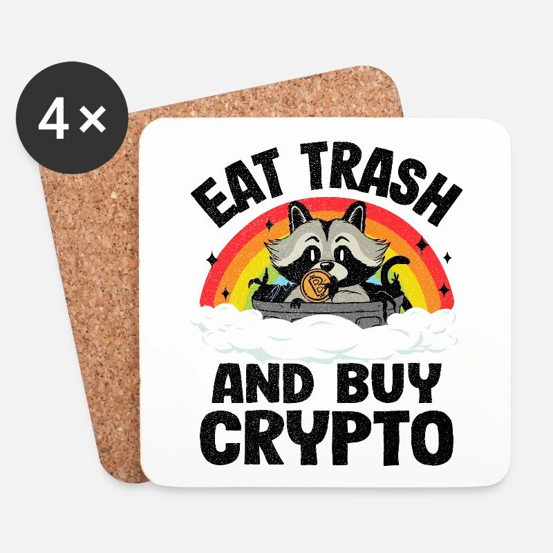 Krypto Waschbär Bitcoin BTC Kryptowährungen - Untersetzer (4er-Set) - Weiß