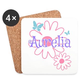 Aurelia Name Mädchenname Gänseblümchen - Untersetzer (4er-Set) - Weiß - Vorne