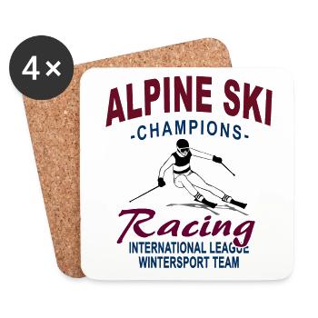 Ski alpine - Ski Abfahrt - Slalom - Skifahrer - Untersetzer (4er-Set) - Weiß - Vorne