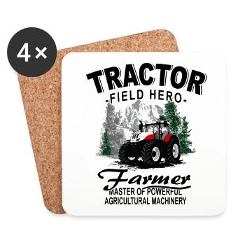 Tracteur - Tracteur - Agriculteur - Agriculteur - Dessous de verre (lot de 4) - blanc - Devant