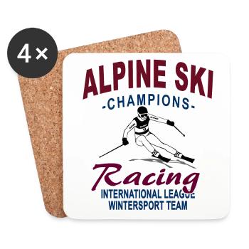 Ski alpine - Ski Abfahrt - Slalom - Skifahrer - Untersetzer (4er-Set) - Weiß - Vorne