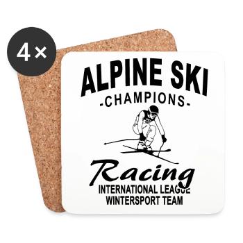 Ski alpine - Ski Abfahrt - Slalom - Skifahrer - Untersetzer (4er-Set) - Weiß - Vorne