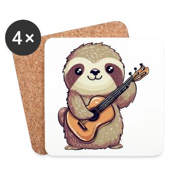 faultier-Gitarrenspieler - Untersetzer (4er-Set) - Weiß - Vorne