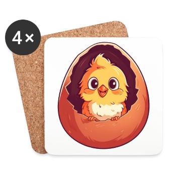 Chick in Egg - Charming Chicken Design - Coasters (set of 4) - white - Front