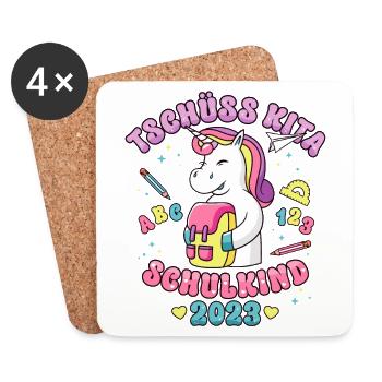 Schulkind Einschulung Mädchen Einhorn Geschenk - Untersetzer (4er-Set) - Weiß - Vorne