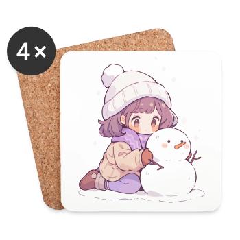 Süßer Weihnachts Schneemann Mädchen Winter-Design - Untersetzer (4er-Set) - Weiß - Vorne