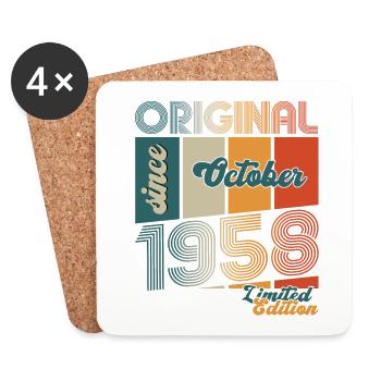 65ème Anniversaire Cadeau Mari Octobre Millésime 1958 - Dessous de verre (lot de 4) - blanc - Devant