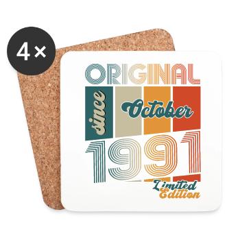 32ème Anniversaire Cadeau Mari Octobre Millésime 1991 - Dessous de verre (lot de 4) - blanc - Devant