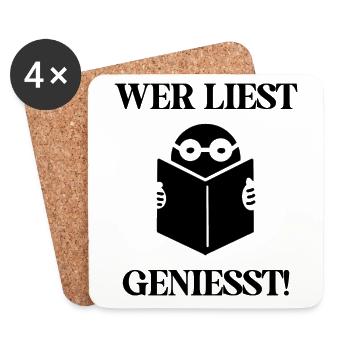 Wer liest der Geniesst mit dem Buch - Untersetzer (4er-Set) - Weiß - Vorne