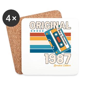 36e anniversaire Cassette décembre Vintage 1987 - Dessous de verre (lot de 4) - blanc - Devant
