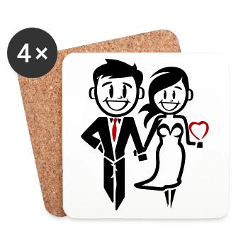 Couple marié mariage mariée marié icône - Dessous de verre (lot de 4) - blanc - Devant