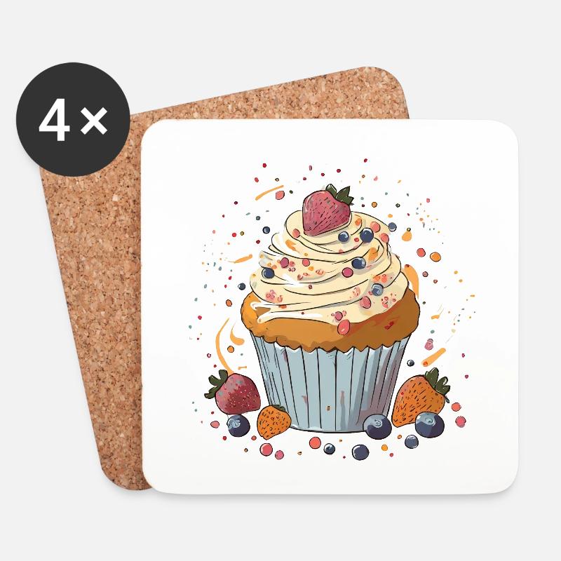 Cupcake mit Beeren - Untersetzer (4er-Set) - Weiß