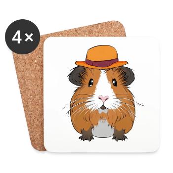 Cute guinea pig with hat - Coasters (set of 4) - white - Front