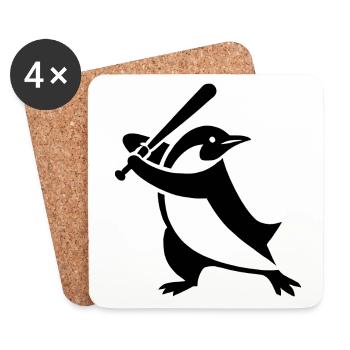 Pinguin Baseball Spieler Silhouette minimalistisch - Untersetzer (4er-Set) - Weiß - Vorne