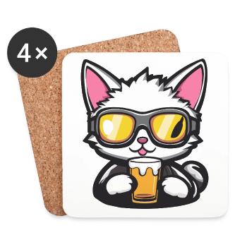 Chat Après-Ski Bière Bande Dessinée - Dessous de verre (lot de 4) - blanc - Devant