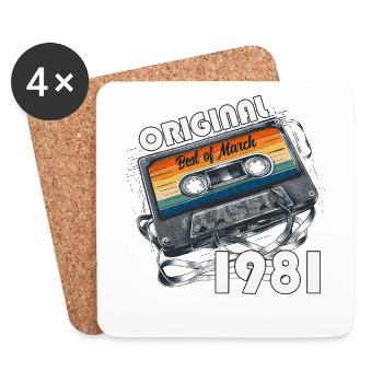 44ème anniversaire cadeau mari cassette mars 1981 - Dessous de verre (lot de 4) - blanc - Devant