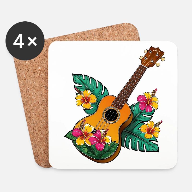 Ukulele with flowers colorful - Untersetzer (4er-Set) - Weiß