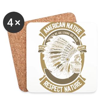American Native American Skull Respect Nature - Coasters (set of 4) - white - Front