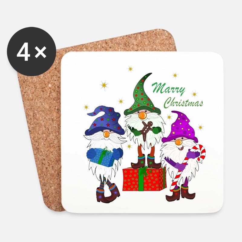 Weihnachten Gnome Kobolde Zwerge Weihnachtsgnome - Untersetzer (4er-Set) - Weiß