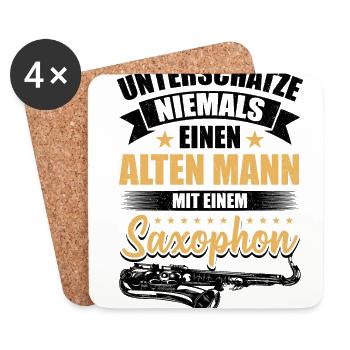 Unterschätze Niemals Einen Alten Mann Mit Saxophon - Untersetzer (4er-Set) - Weiß - Vorne
