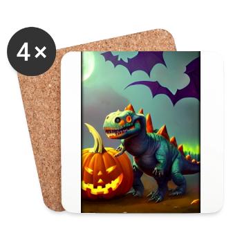 Halloween Dinosaur Pumpkin Bat - Coasters (set of 4) - white - Front